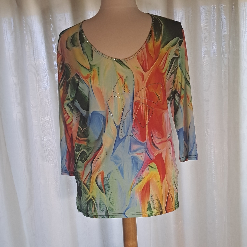 Valentina Multicolor Abstract 3/4  Long Sleeve Top